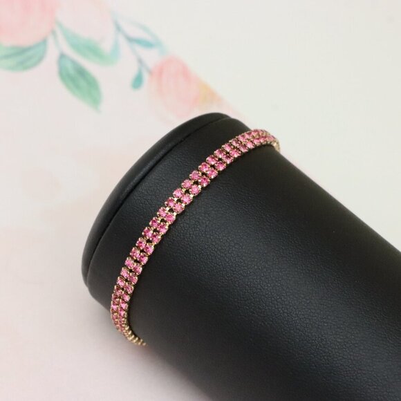 Elegant Rose Gold Bracelet with Sparkling Pink Stones, Adjustable Fit, XPBL0729 - Picture 11 of 12